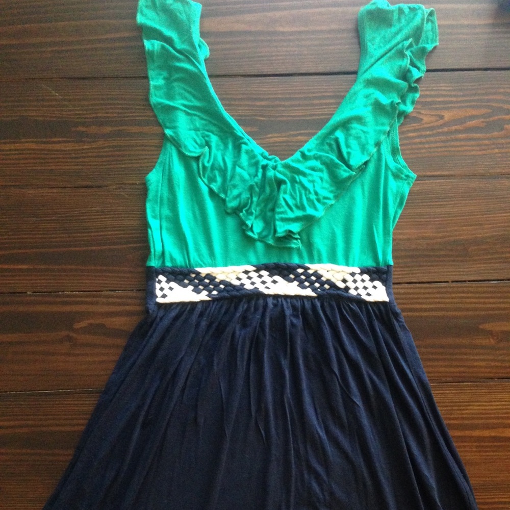 Green & Blue Dress With Woven Detail